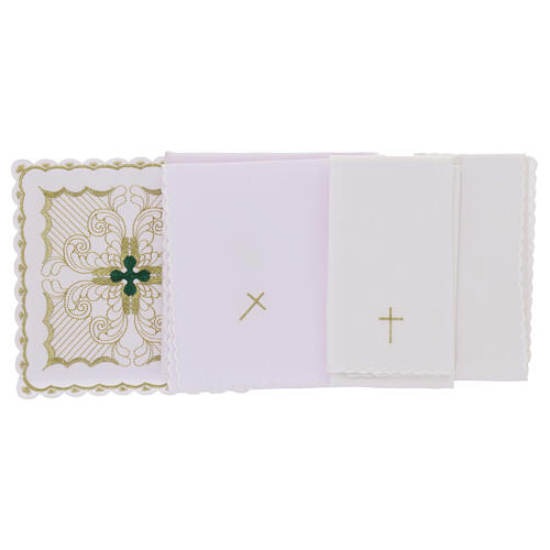 Linge d'autel croix vert or brodée In Primis mélange coton 2