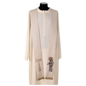 Franciscan stole with embroidery, ivory and beige