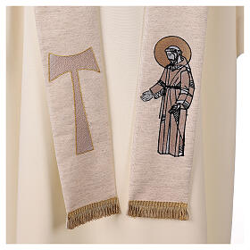 Franciscan stole with embroidery, ivory and beige