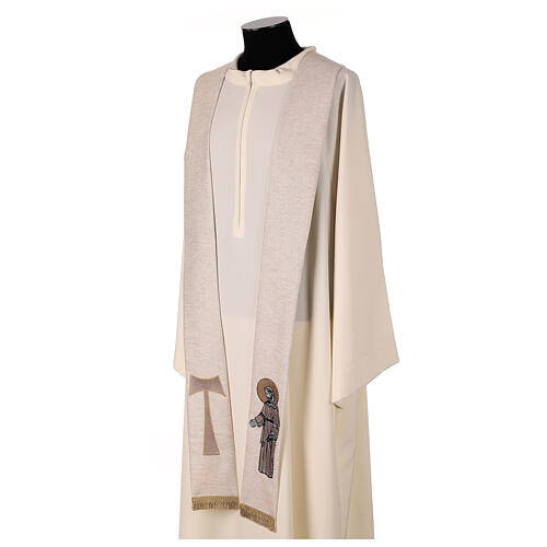 Franciscan stole with embroidery, ivory and beige 3