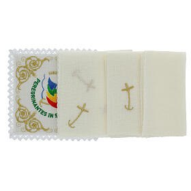 Conjunto de altar bordado Jubileu 2025 mistura linho fio ouro