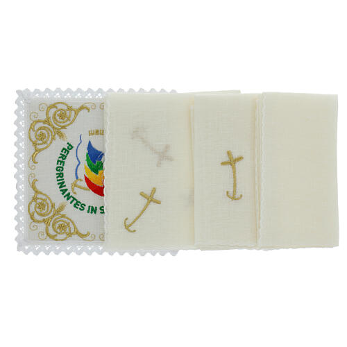 Conjunto de altar bordado Jubileu 2025 mistura linho fio ouro 2