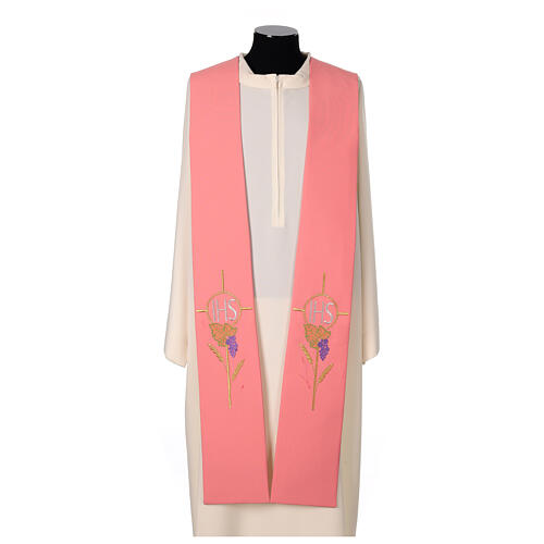 Pink polyester stole with embroidered IHS 1