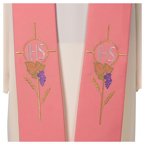 Pink polyester stole with embroidered IHS 2