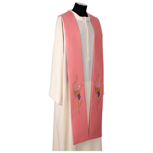 Pink polyester stole with embroidered IHS 3