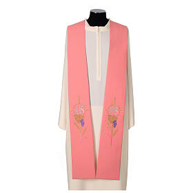 Pink stole in polyester with IHS embroidery