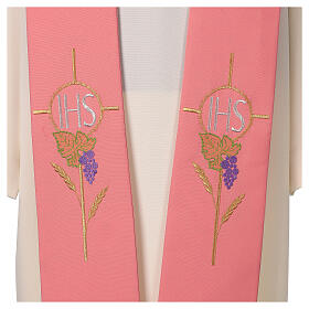 Pink stole in polyester with IHS embroidery