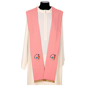Pink stole Jubilee 2025 with color embroidery in Vatican fabric