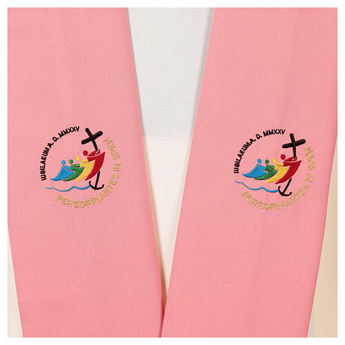 Pink stole Jubilee 2025 with color embroidery in Vatican fabric 2
