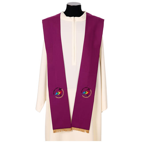 Stole with embroidered logo of Jubilee 2025, Vatican Tyrian purple fabric 1