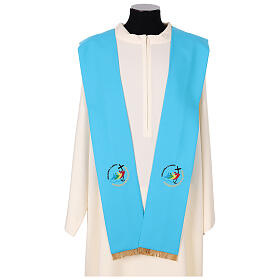 Stole with embroidered logo of Jubilee 2025, light blue, Vatican fabric