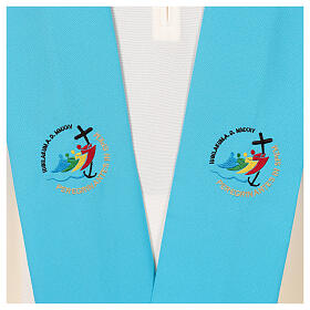 Stole with embroidered logo of Jubilee 2025, light blue, Vatican fabric