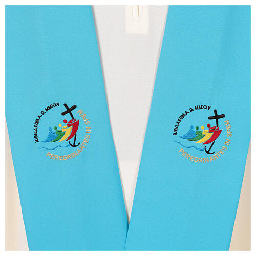 Stole with embroidered logo of Jubilee 2025, light blue, Vatican fabric 2