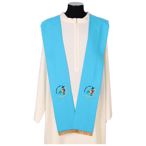 Blue stole Jubilee 2025 logo embroidered in Vatican fabric 1