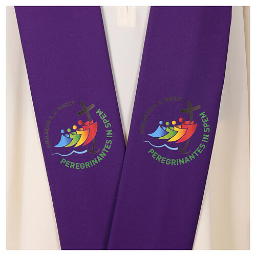 Stole with printed logo of Jubilee 2025, 4 colours, Vatican fabric 8