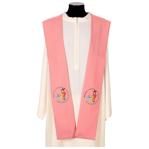 Estola rosa logotipo Jubileo 2025 impreso tejido Vatican orla oro 1