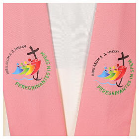 Étole rose logo Jubilé 2025 imprimé tissu Vatican franges or