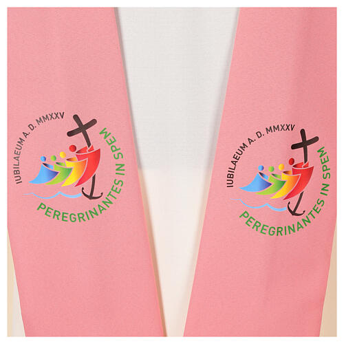 Étole rose logo Jubilé 2025 imprimé tissu Vatican franges or 2