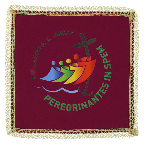 Kelch Palla mahagonifarben Jubiläum 2025 Vatikanstoff mit lateinischem Druck 1