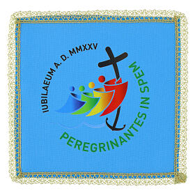 Light blue chalice veil, Jubilee 2025, Vatican fabric with printed logo