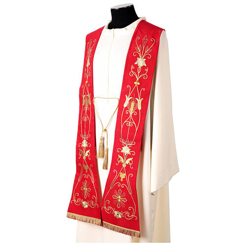 Stola rossa pura lana con ricamo in oro 3