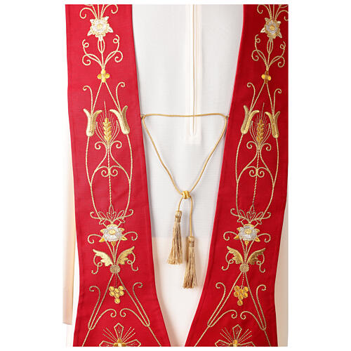 Stola rossa pura lana con ricamo in oro 4