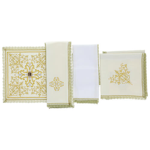 Embroidered altar set with ivory-coloured stones and arabesques 2
