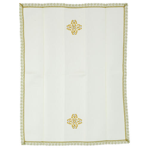 Linge d'autel broderie arabesques avec pierres couleur ivoire 4