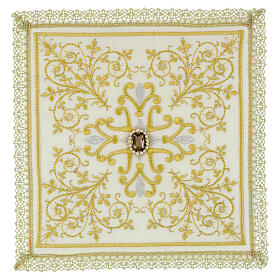 Conjunto de missa bordado com pedras cor de marfim
