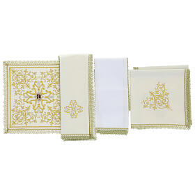 Conjunto de missa bordado com pedras cor de marfim