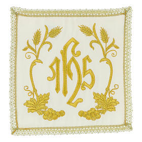 Conjunto de altar bordado IHS cor de marfim