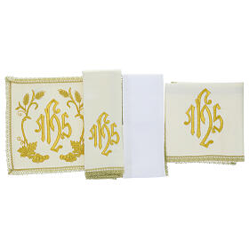 Conjunto de altar bordado IHS cor de marfim