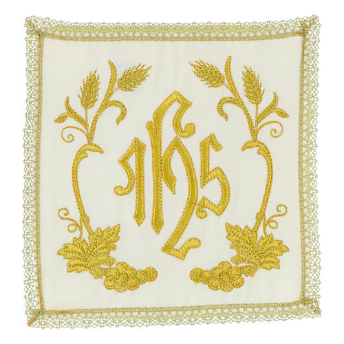 Conjunto de altar bordado IHS cor de marfim 1