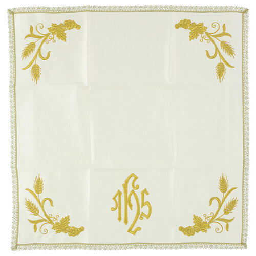 Conjunto de altar bordado IHS cor de marfim 3