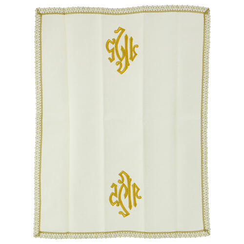 Conjunto de altar bordado IHS cor de marfim 4
