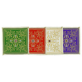 Rigid chalice pall with embroidered stones, cotton blend