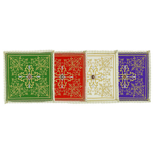 Rigid chalice pall with embroidered stones, cotton blend 1