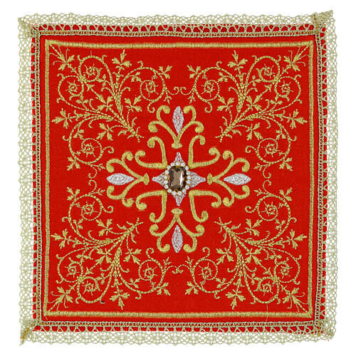 Rigid chalice pall with embroidered stones, cotton blend 3