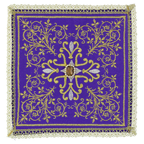 Rigid chalice pall with embroidered stones, cotton blend 5
