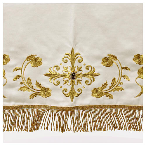 Tovaglia avorio altare ricamo oro con applicazione gioiello 165x100 cm 2