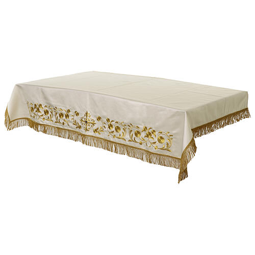Tovaglia avorio altare ricamo oro con applicazione gioiello 165x100 cm 4