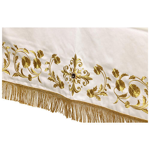 Tovaglia avorio altare ricamo oro con applicazione gioiello 165x100 cm 5