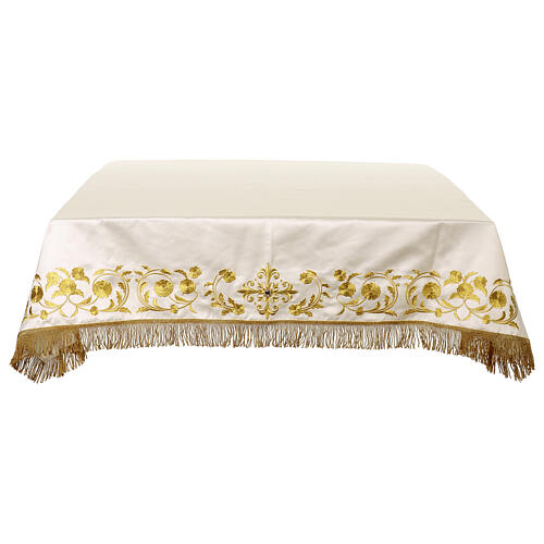 Tovaglia avorio altare ricamata 4 lati 320x160 cm 1