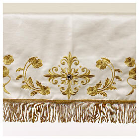 Toalha de altar cor de marfim bordada 4 lados 320x160 cm