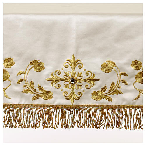 Toalha de altar cor de marfim bordada 4 lados 320x160 cm 2