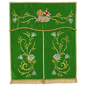 Conopeum – Tabernakelumhang, Agnus-Dei-Motiv mit gold- und silberfarbener Stickerei, 50 × 40,3 cm