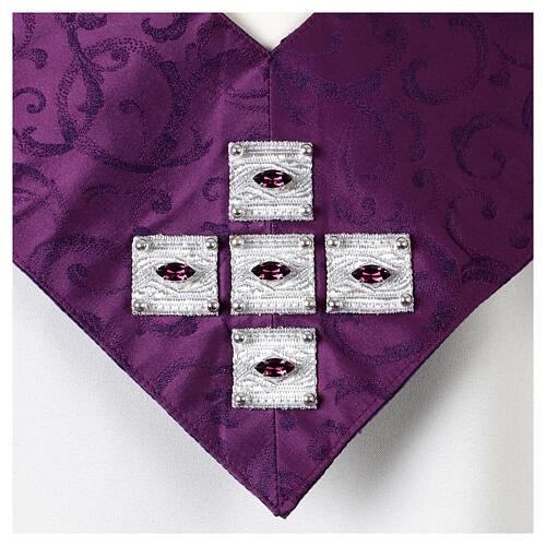 Purple silk damask stole with crystals by Vebi Confezioni 7