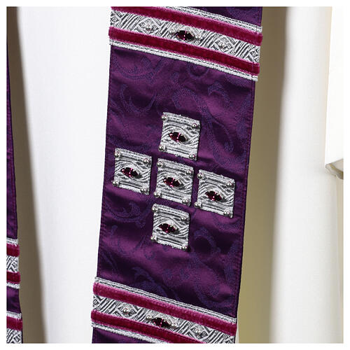 Purple damask silk stole with crystals Vebi Confezioni 2