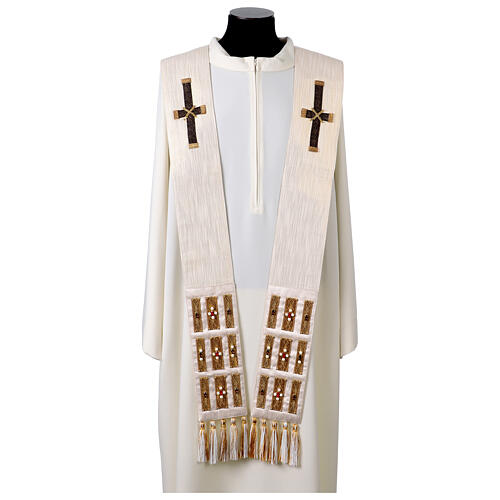 Estola branca em pura seda com passamanaria em ouro e cristais Vebi Confezioni 1