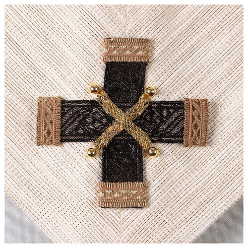 Estola branca em pura seda com passamanaria em ouro e cristais Vebi Confezioni 6